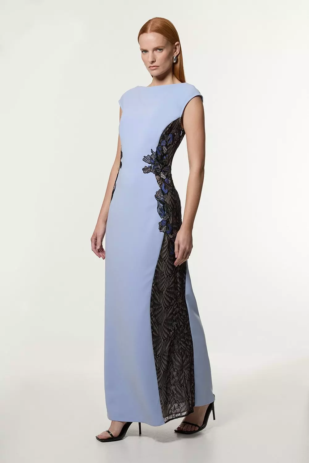 Tall Lace Applique Contrast Sleeveless Tailored Maxi Dress